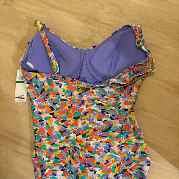 Catalina Colorful Abstract Print One Piece Swimsuit NWTs Cross Front Design - Picture 9 of 10